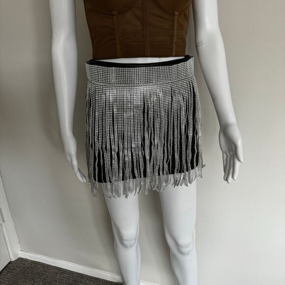 Micas Glamorous Silver Rhinestone‎ Fringe Mini Belt Skirt Party Clubwear Dance main image 6